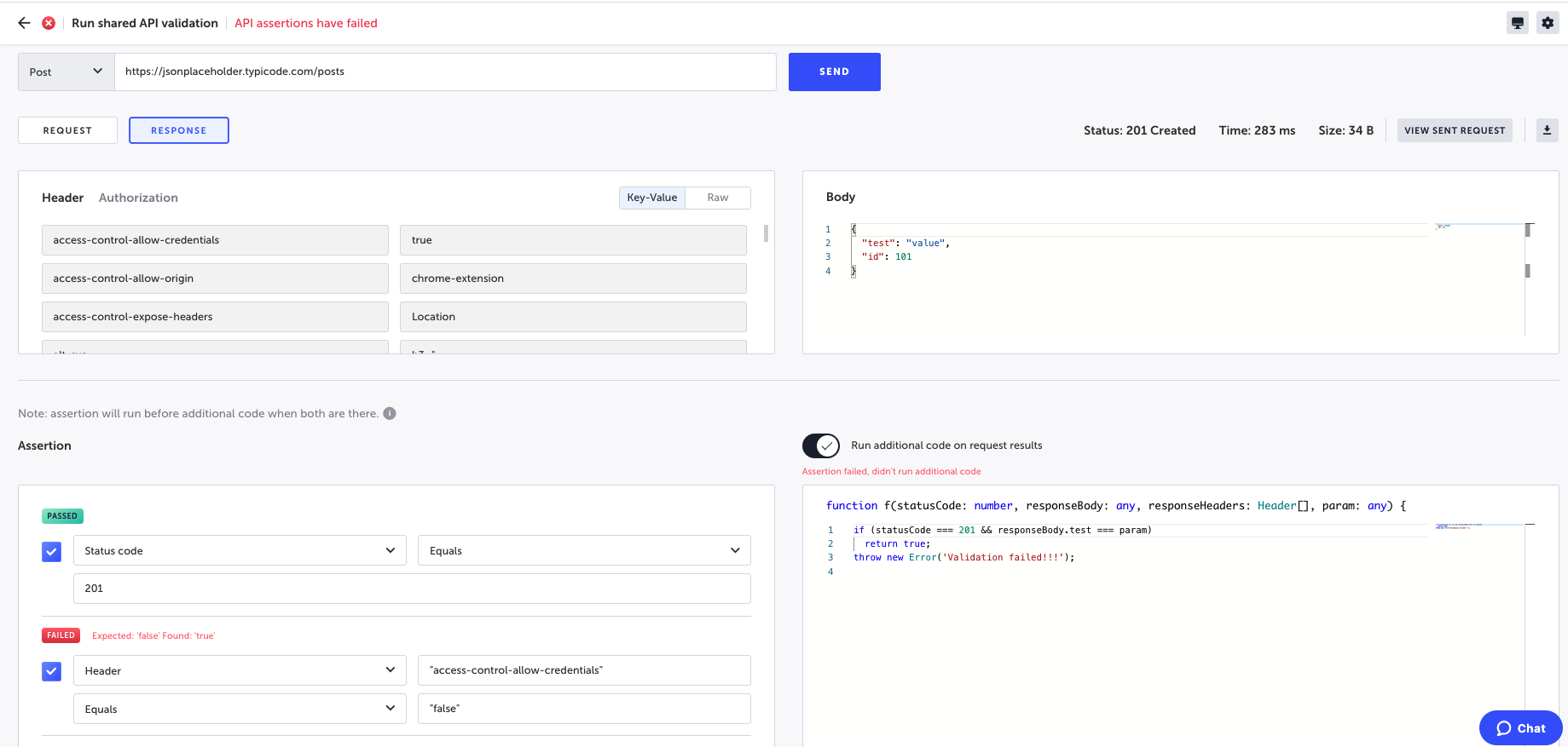 API テストのスクリーンショット