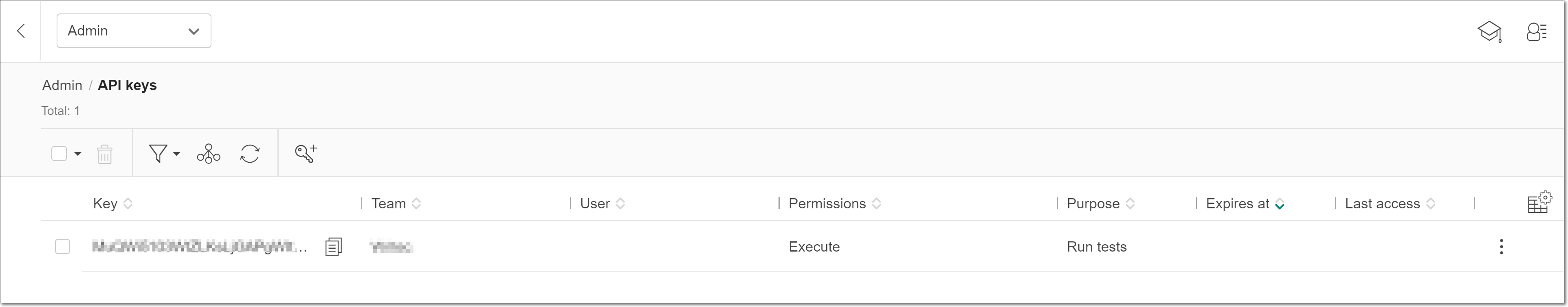 Applitools Eyes の API keys 画面