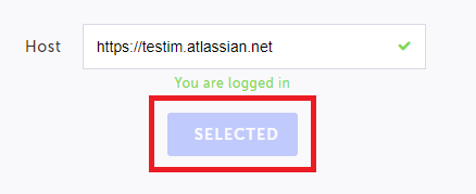 Jira 接続後に Selected が表示された状態
