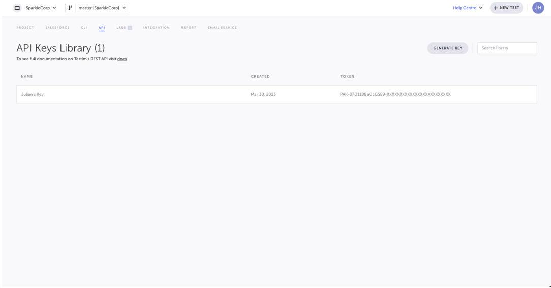 API キー生成画面のスクリーンショット