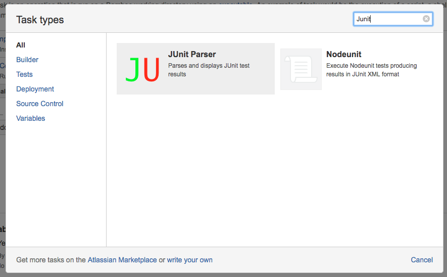 Bamboo の JUnit Parser タスク設定画面