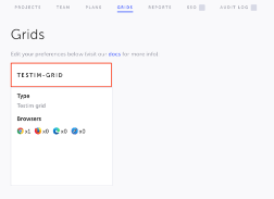 Testim/TTA for Salesforce の Grids セクションのスクリーンショット