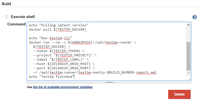 Jenkins ジョブのビルド設定画面