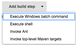 Jenkins で Execute Windows batch command ステップを追加する画面