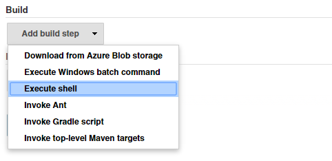 Jenkins で Execute Shell ビルドステップを追加する画面