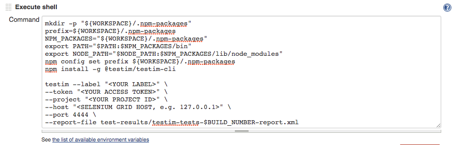 Jenkins の Execute Shell コマンド設定画面