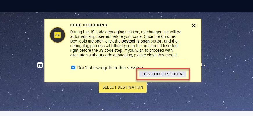 DEVTOOL IS OPEN メッセージ