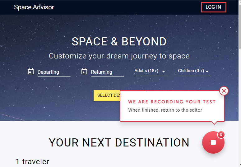 Space & Beyond のログイン画面