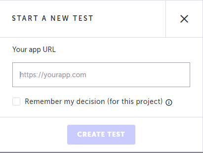Start A New Test ウィンドウ