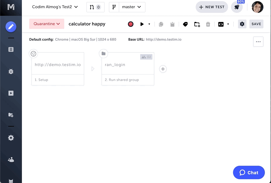 Test Editor から BrowserStack Grid を選んで実行する画面