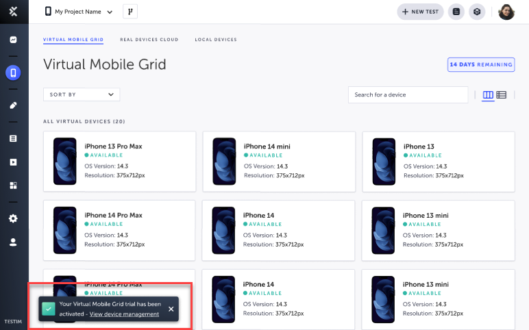 Virtual Mobile Grid trial が有効化された通知