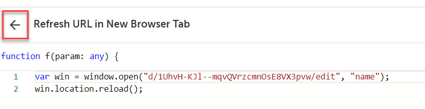 JavaScript エディターの戻る矢印