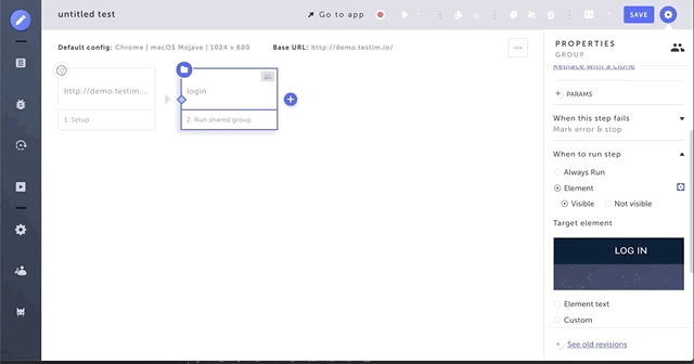 ログイングループに username と password パラメーターを追加して汎用的にする手順を示す GIF アニメーション