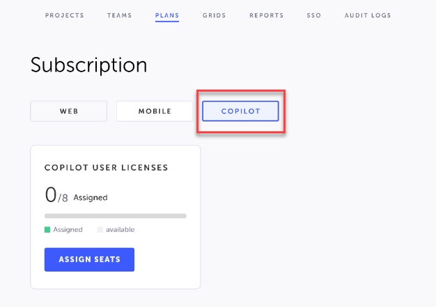 Copilot User Licenses カードへのアクセス画面