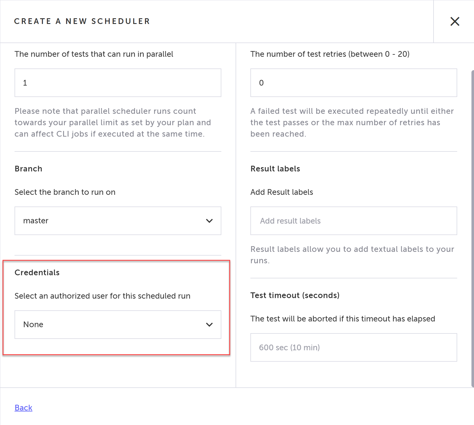 Scheduler の Credentials 設定