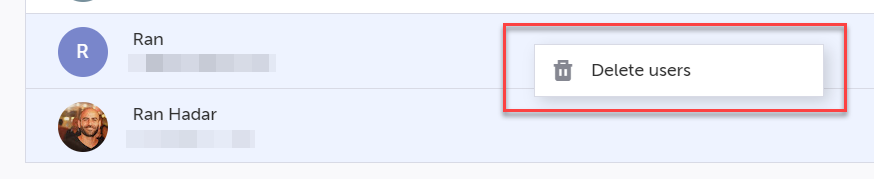 右クリックメニューから Delete users を選択する画面