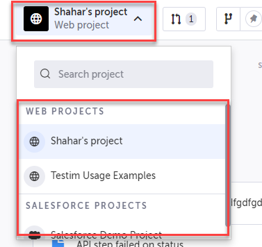 企業内のすべての Projects リストを表示した画面