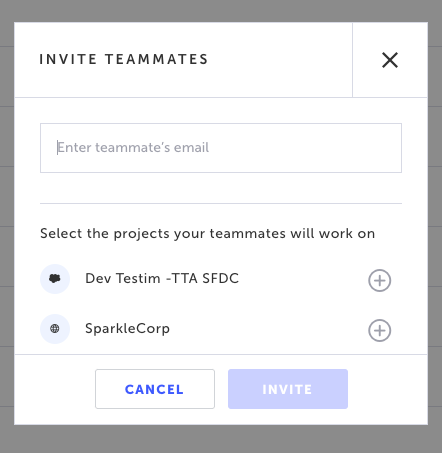 + Teammate ボタンをクリックした後の招待フォーム