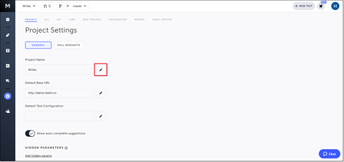 Project Name セクションの編集アイコン