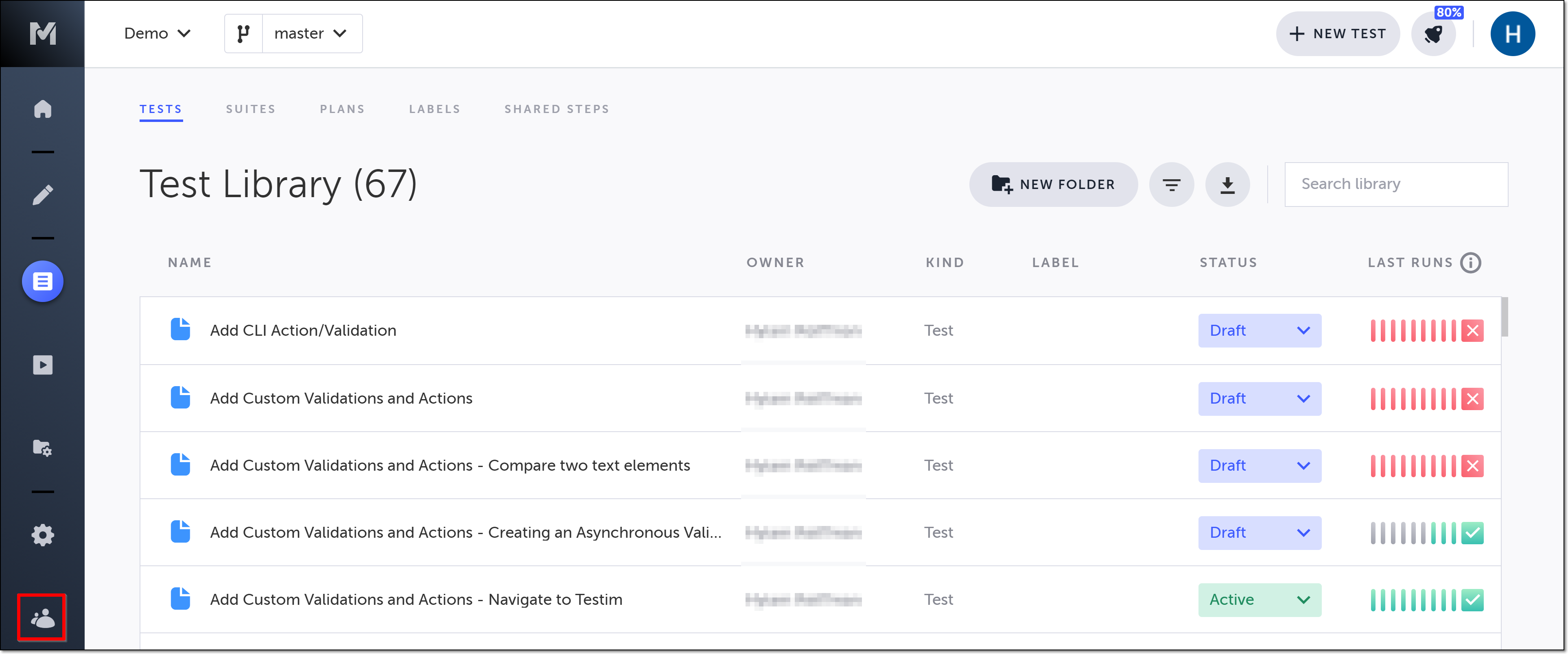 Project Owner が設定された状態の Project teammates 画面