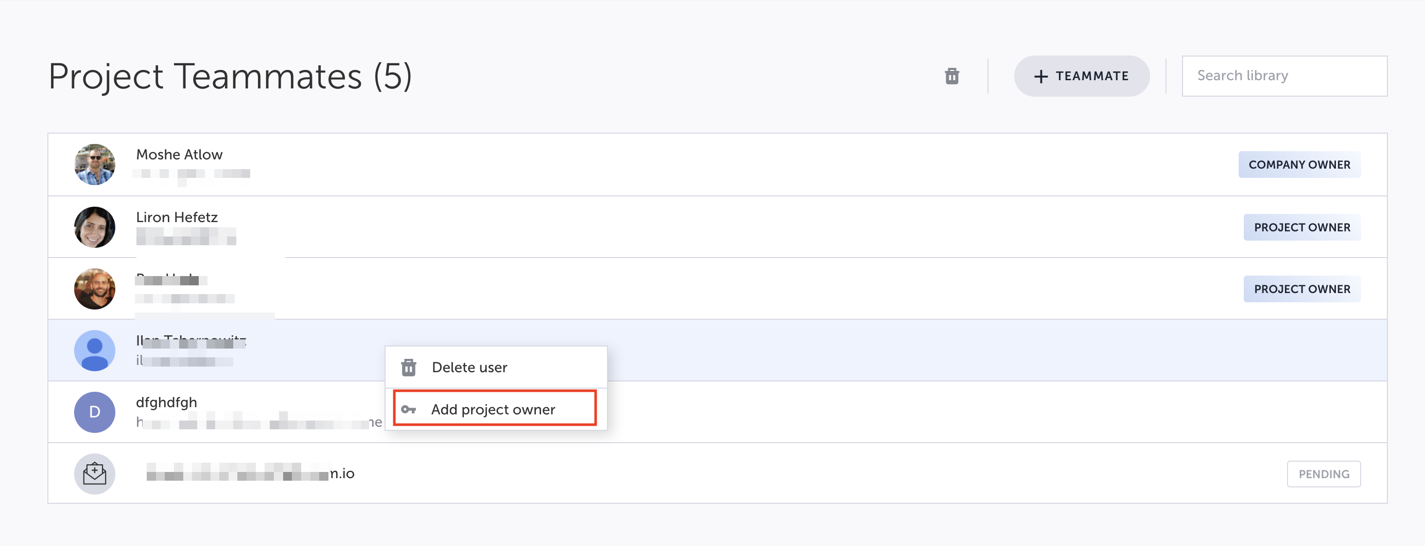 右クリックメニューから Project Owner 追加を選択