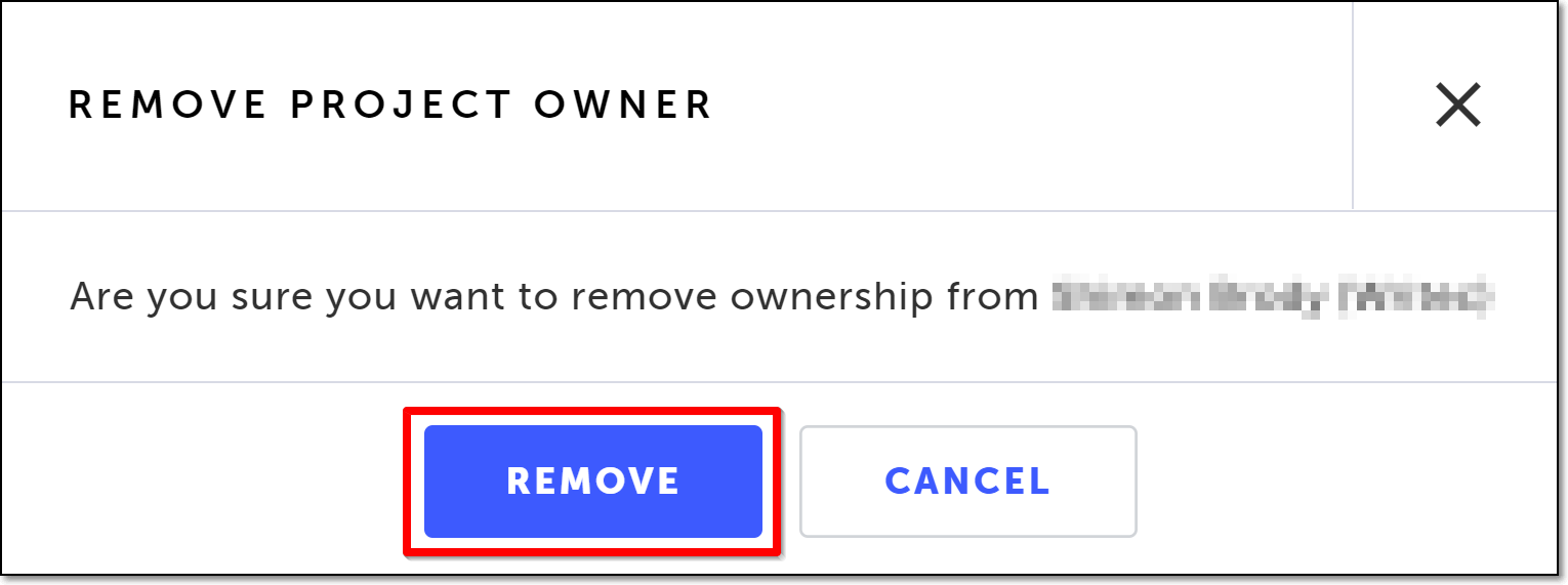 Project Owner 削除後の確認メッセージ