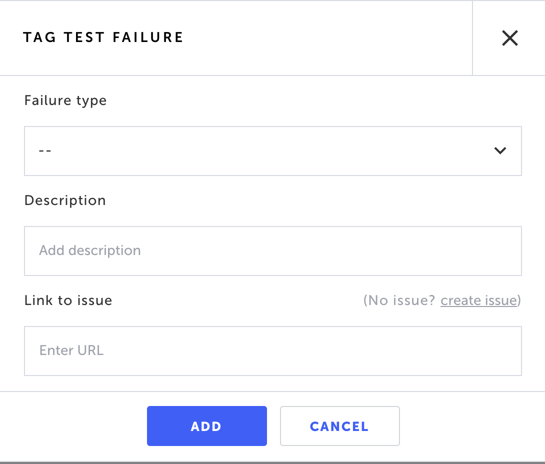 Tag Test Failure ダイアログ