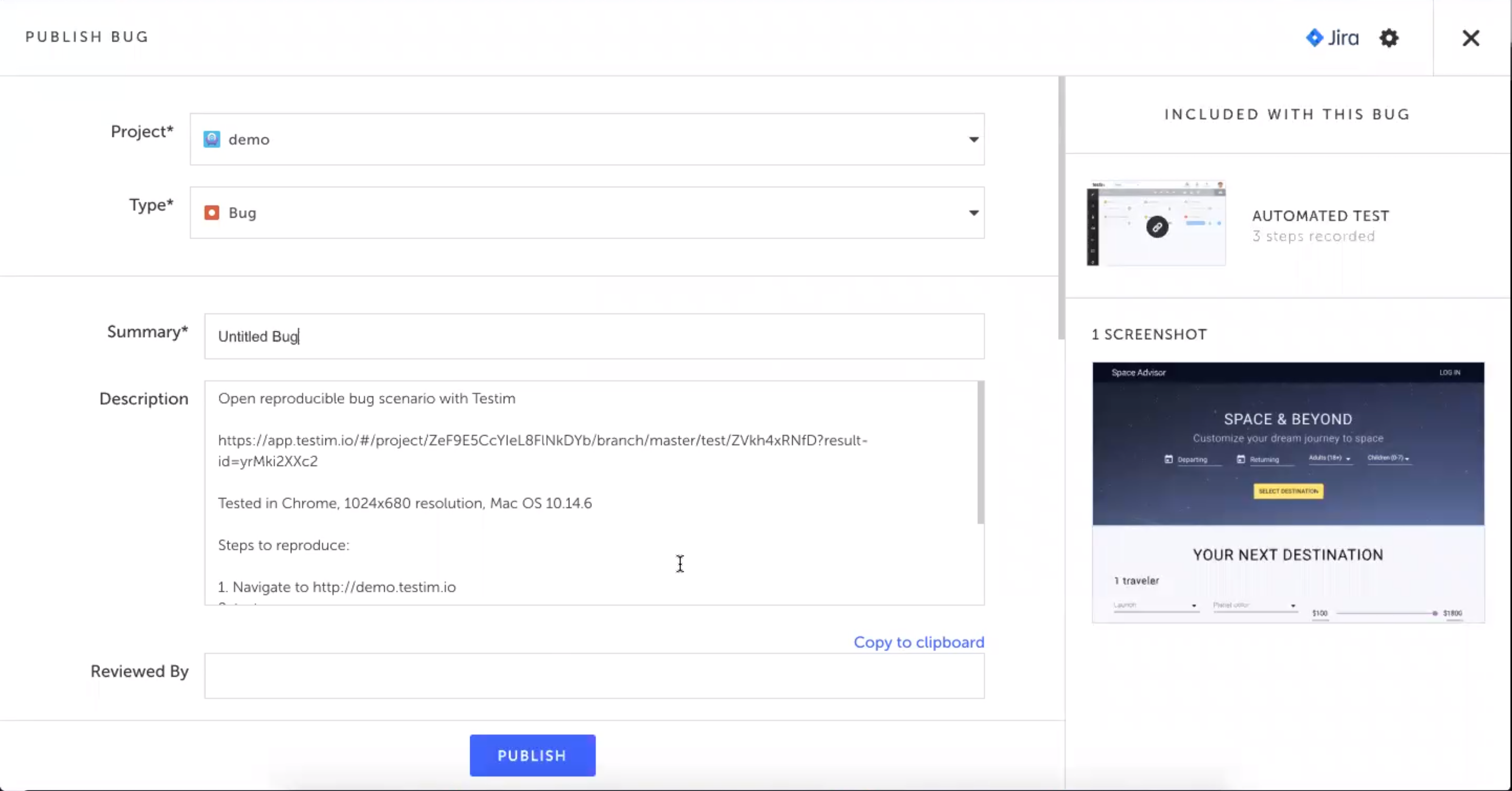 Jira に作成された課題の例