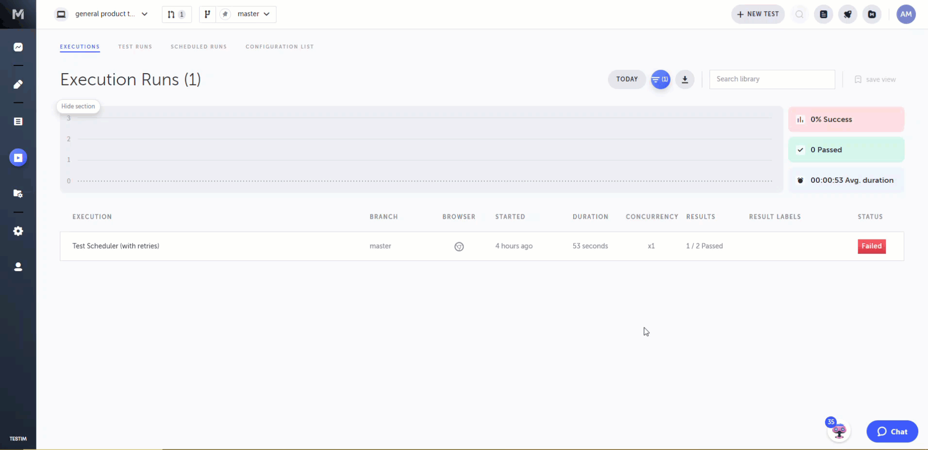 Execution Runs 画面から Test Runs を開く操作