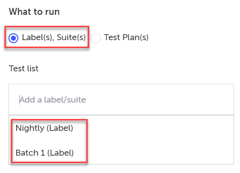 ラベルやスイートを選択するテストリスト設定画面