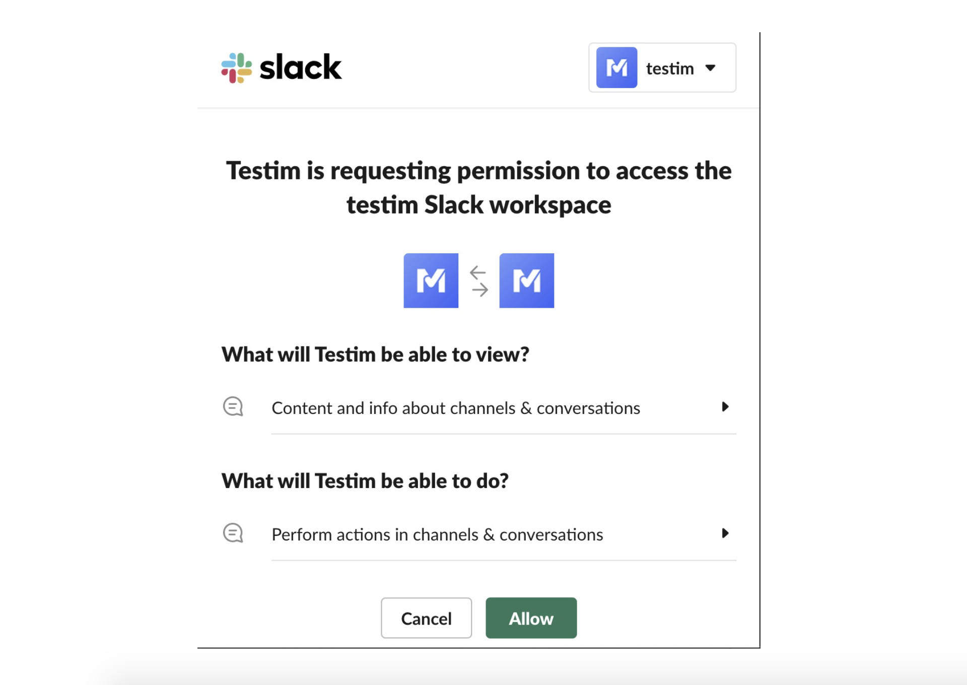Slack 側の承認ダイアログ