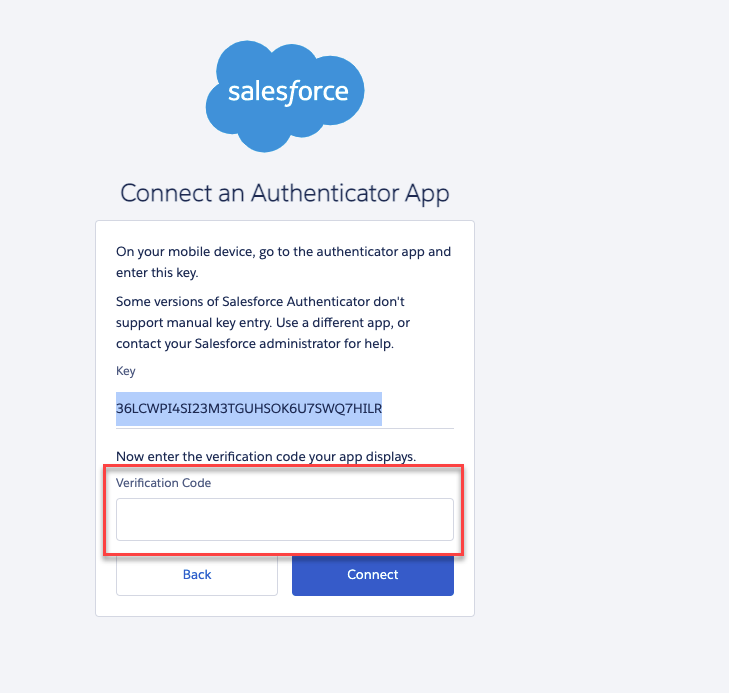 Salesforce の検証コード入力