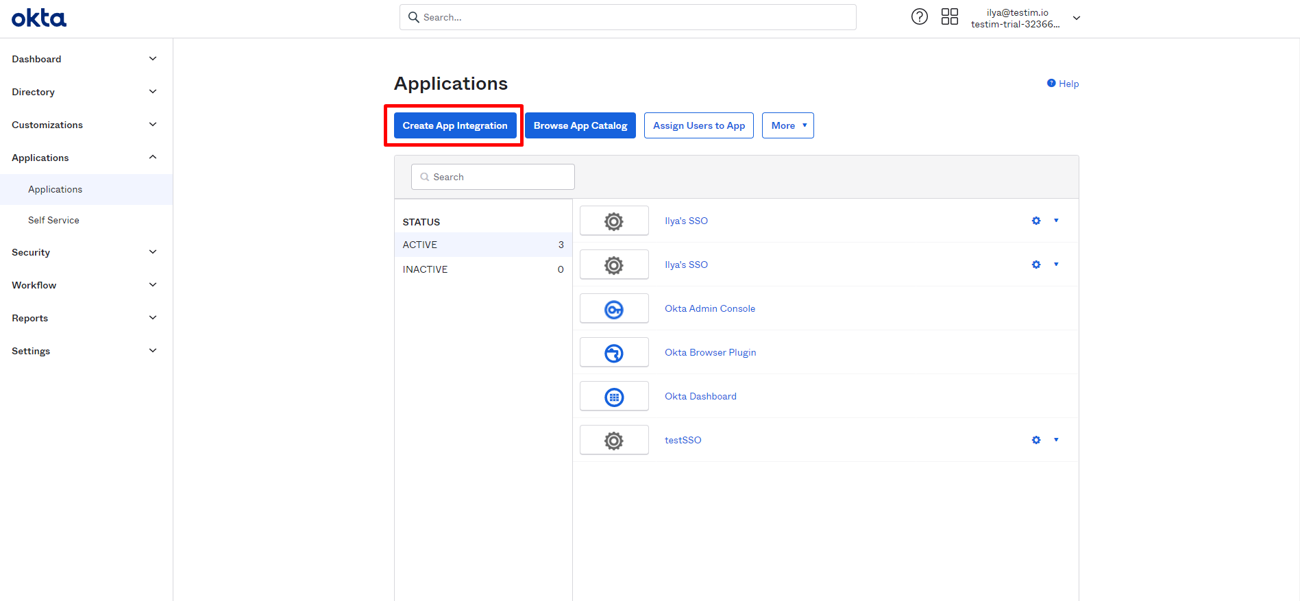 Create App Integration ボタン