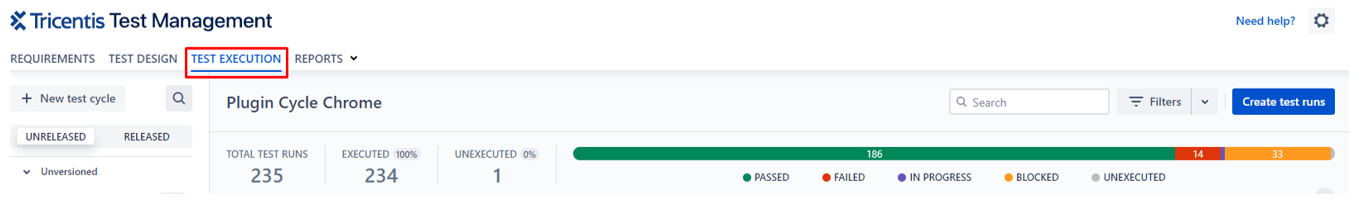 TTM for Jira の Test Execution タブに表示された Testim 実行結果