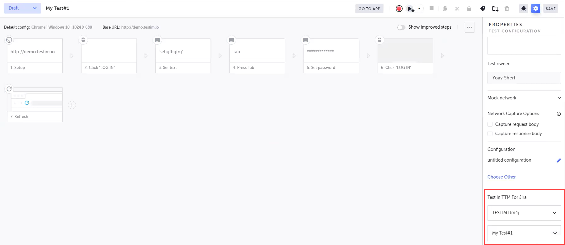 Test Properties パネルに表示された TTM for Jira マッピング情報