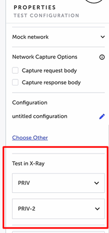 Test in Xray でプロジェクトとテストを選択するドロップダウン