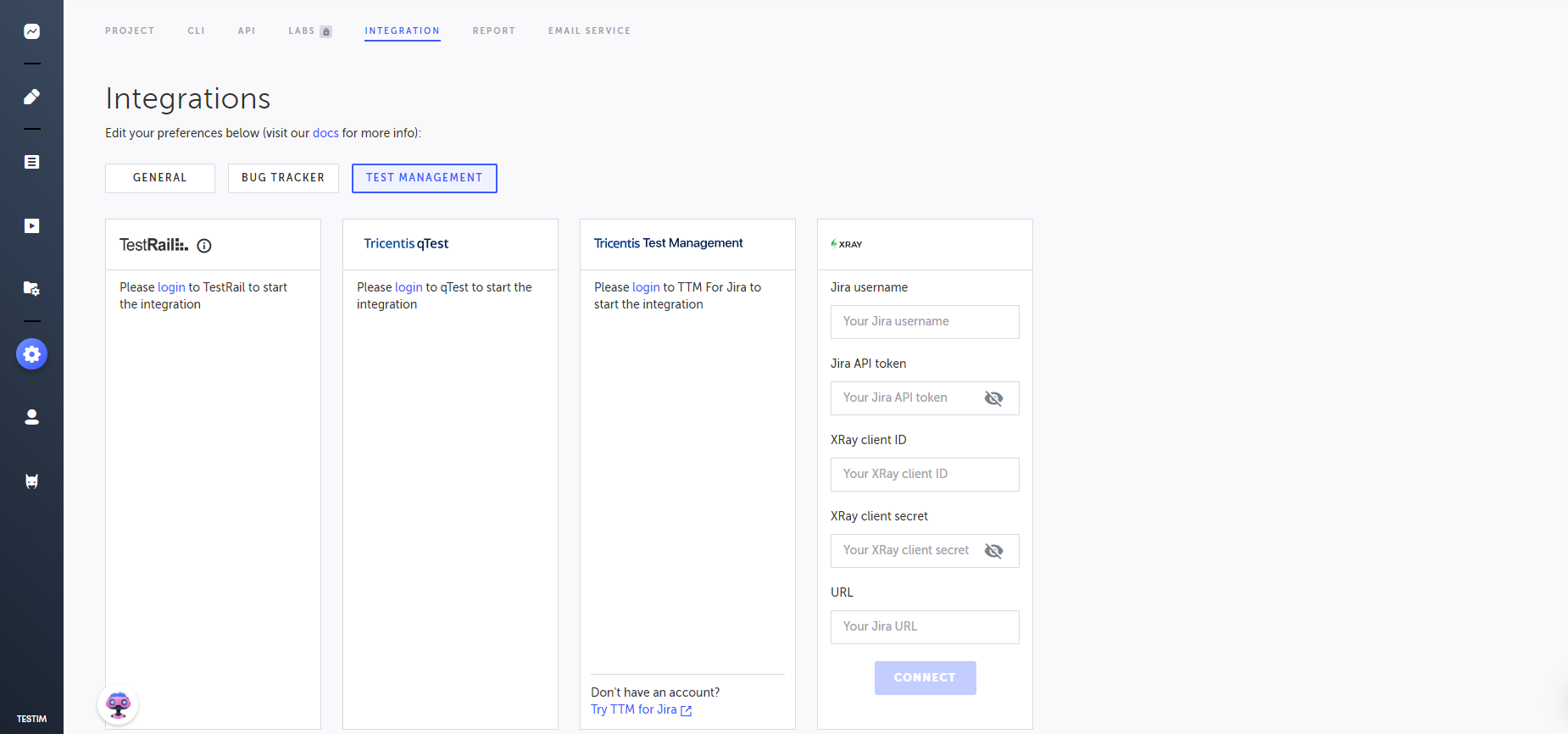 Jira API トークンと Xray クライアント情報を入力する画面