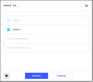Move To ダイアログで共有ステップの移動先フォルダーを選択する画面