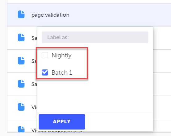 ラベルを選択または選択解除してテストに適用する Edit Labels ダイアログ
