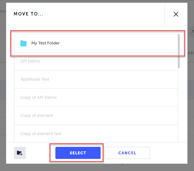 Move To ダイアログで移動先フォルダーを選択して Select をクリックする画面