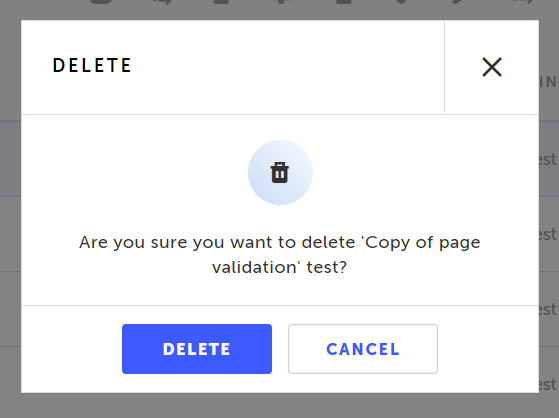 テストやフォルダーの削除を確認する Delete 確認ダイアログ