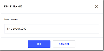Edit Name 設定で構成の新しい名前を入力するダイアログ