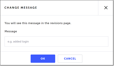 Change Message ウィンドウで今回の変更内容を Message 欄に入力する画面