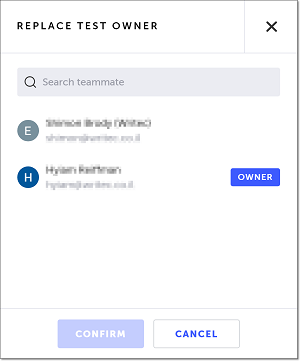 Replace Test Owner ウィンドウ