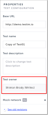 Test owner フィールド