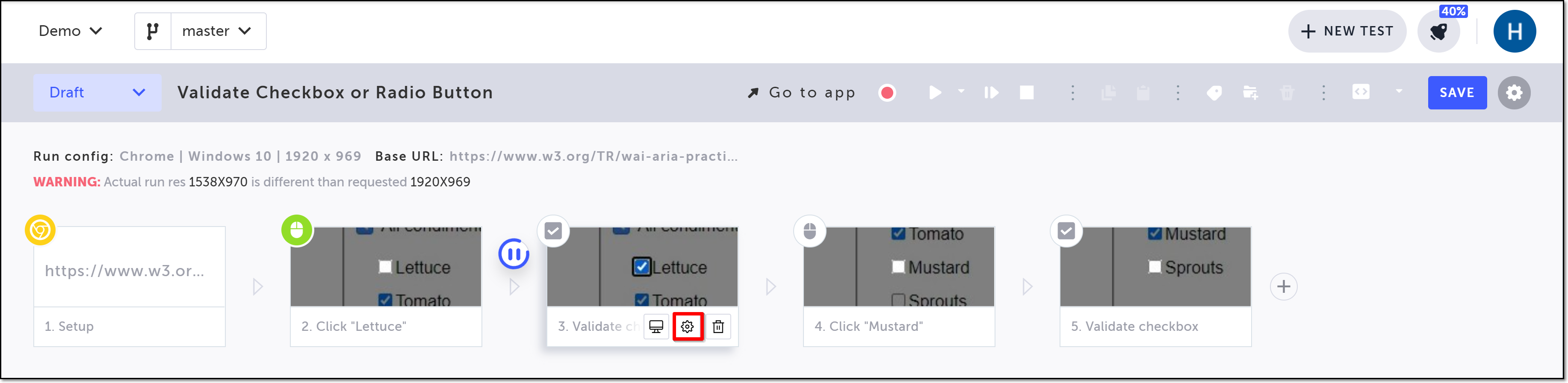 ステップの Show Properties アイコン