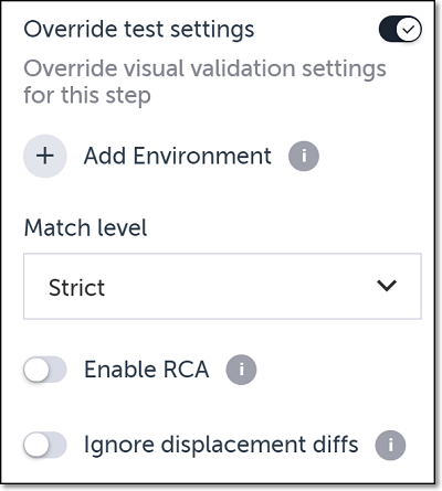 Override test settings オプション画面