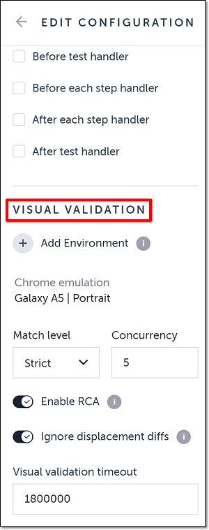 Visual Validation 設定の Add Environment
