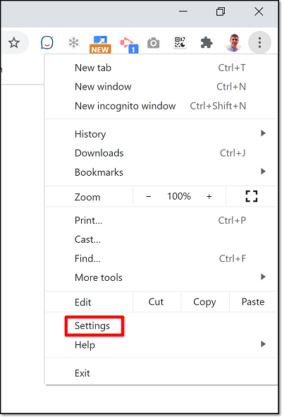 Chrome 設定画面