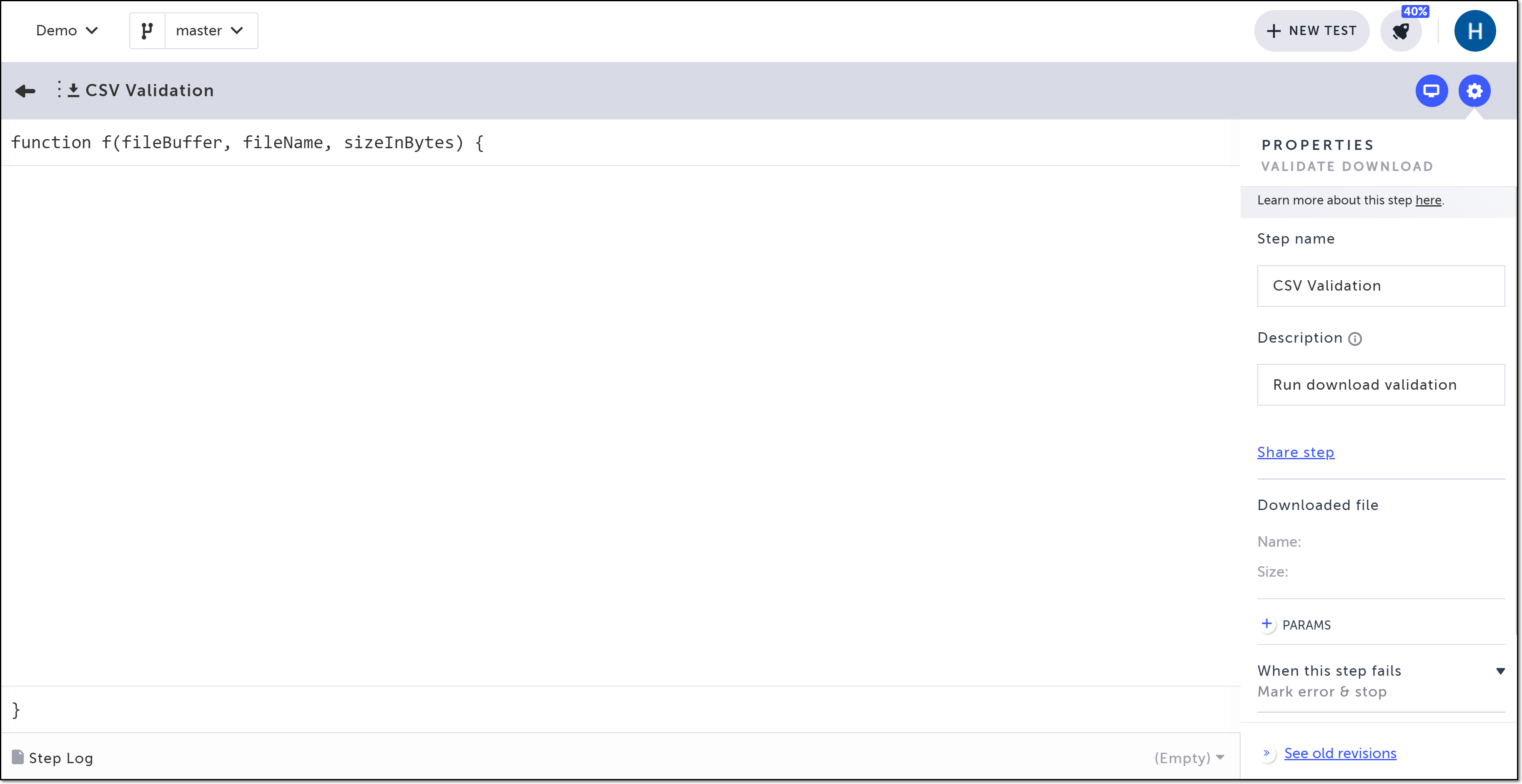 Validate download エディター画面